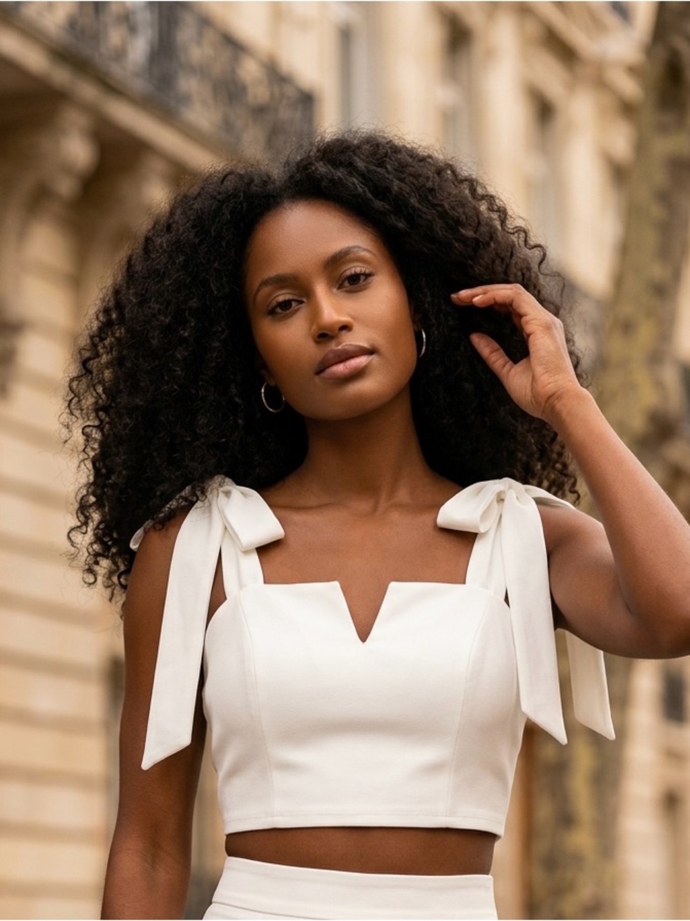 Elegant White Tie-Shoulder Crop Top